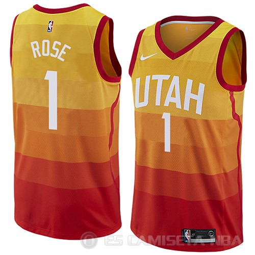 Camiseta Derrick Rose #1 Utah Jazz Ciudad 2018 Amarillo - Haga un click en la imagen para cerrar